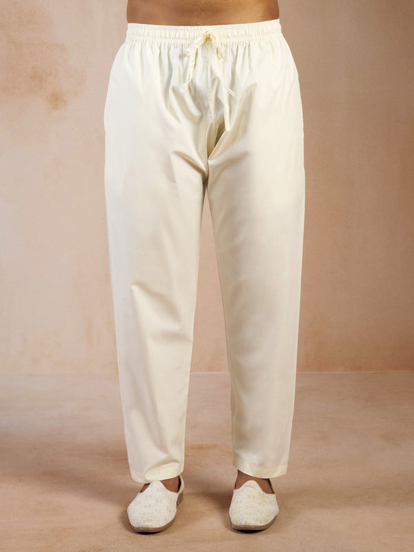 Poplin Cotton Pyjama Set with Cream Trousers for Men's