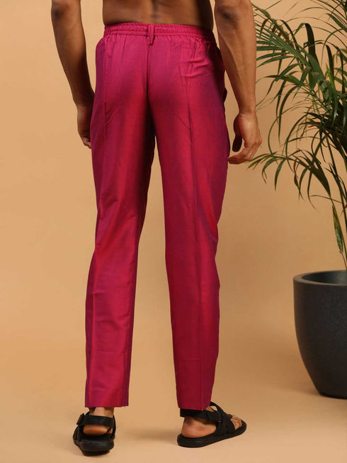 Men's Dark Pink Magenta Viscose Pant Style Pyjama