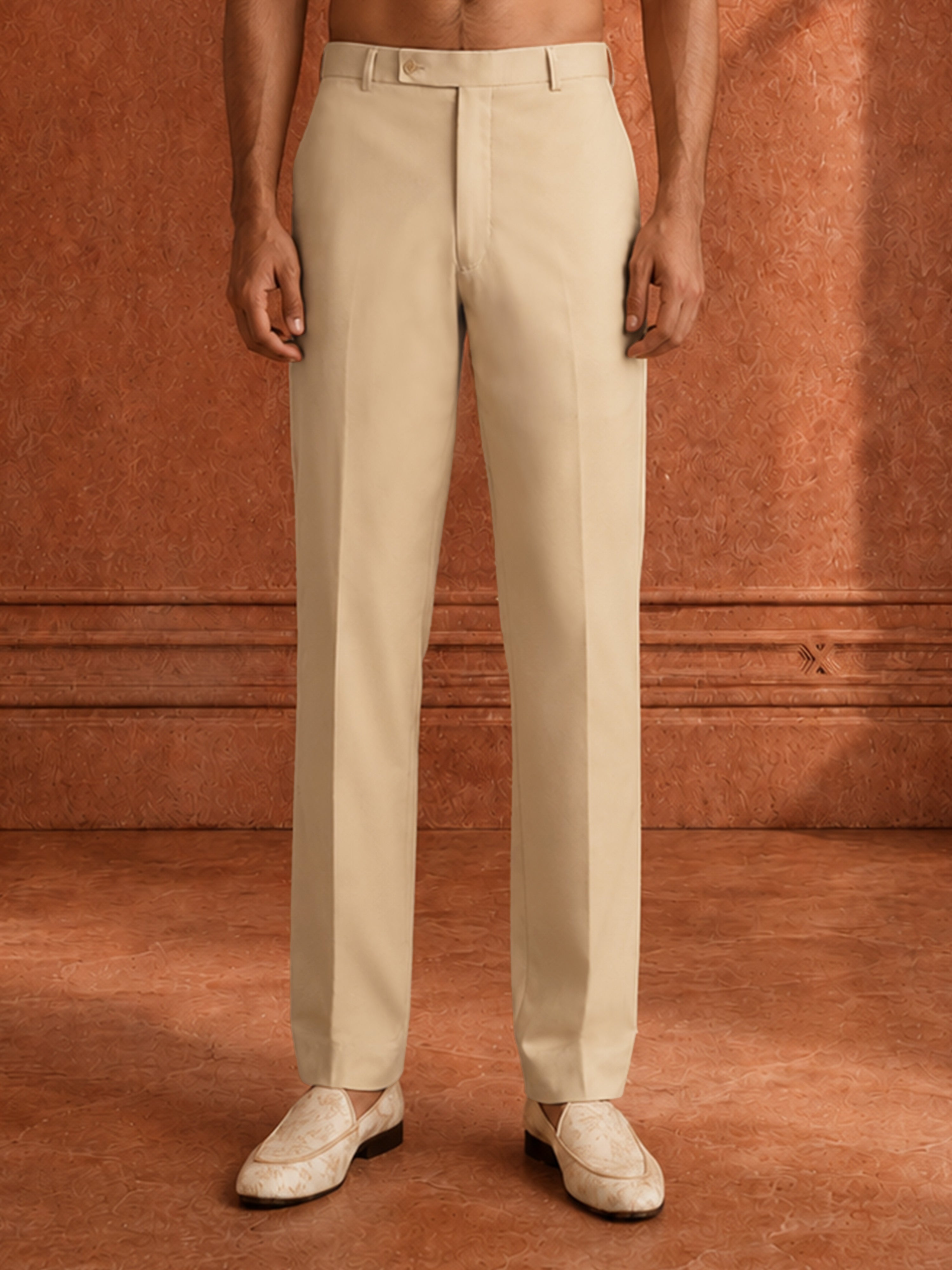 Men's Cream Slim Fit Suiting Fabric Formal Pant
