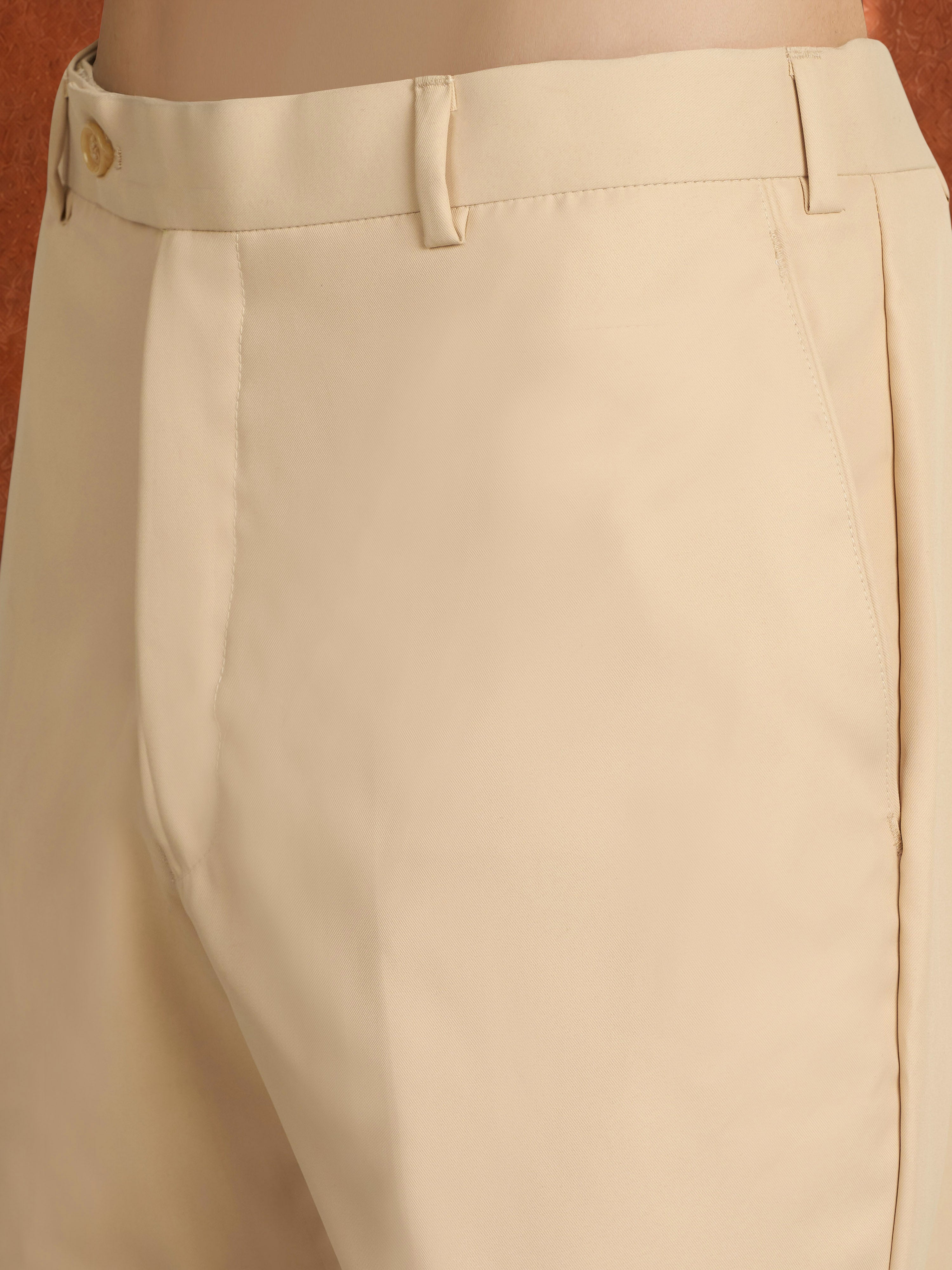 Men's Cream Suiting Fabric Solid Pant