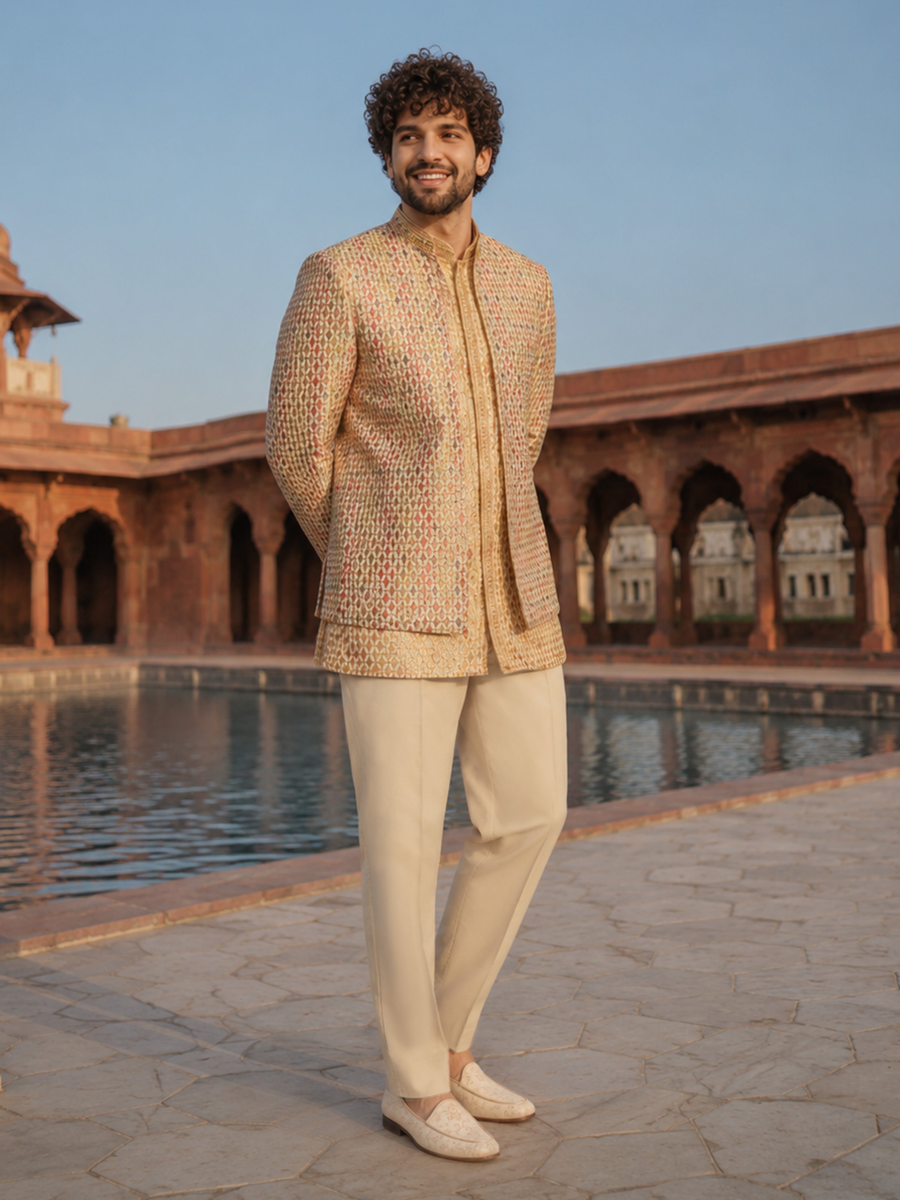 Men's Cream Suiting Fabric Solid Pant