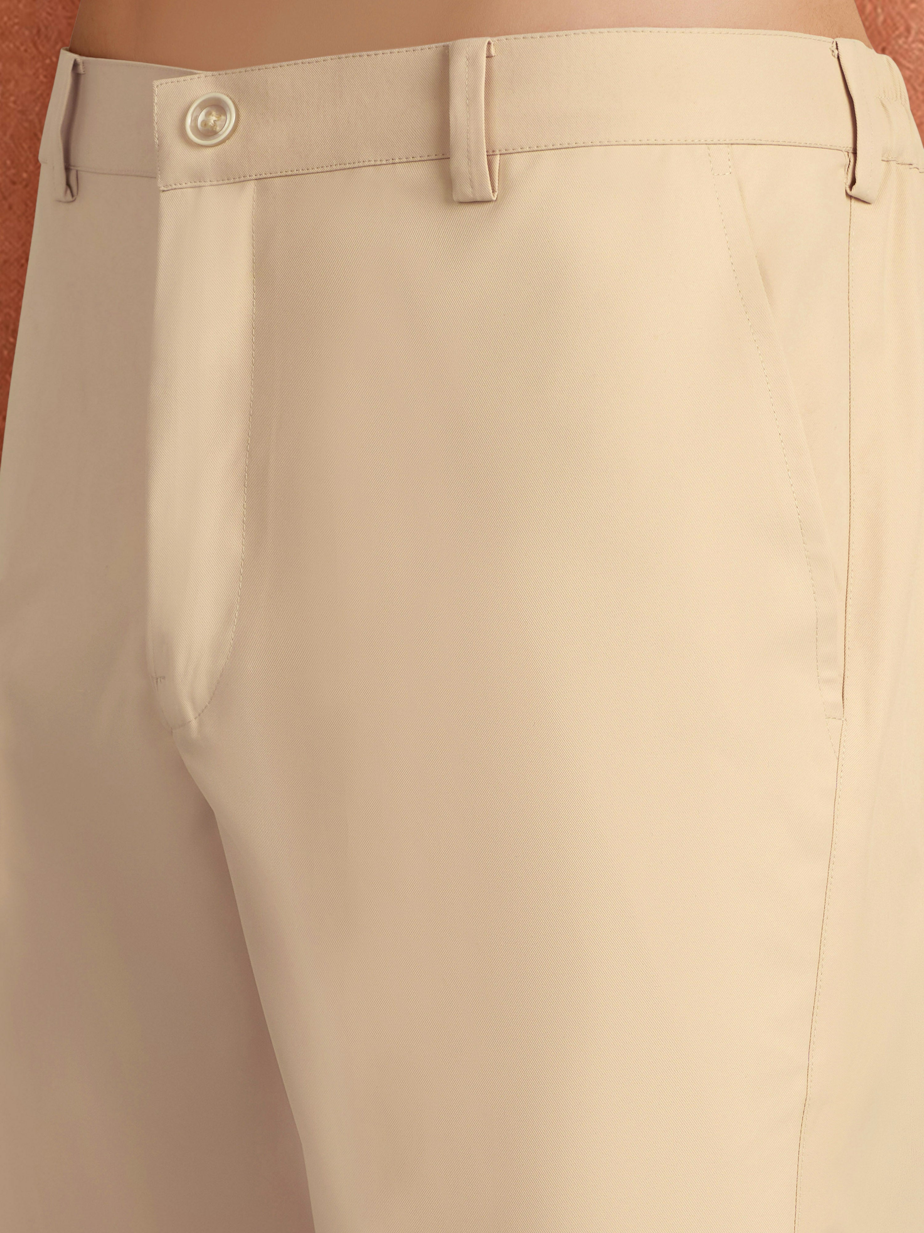 Men's Cream Suiting Fabric Solid Pant