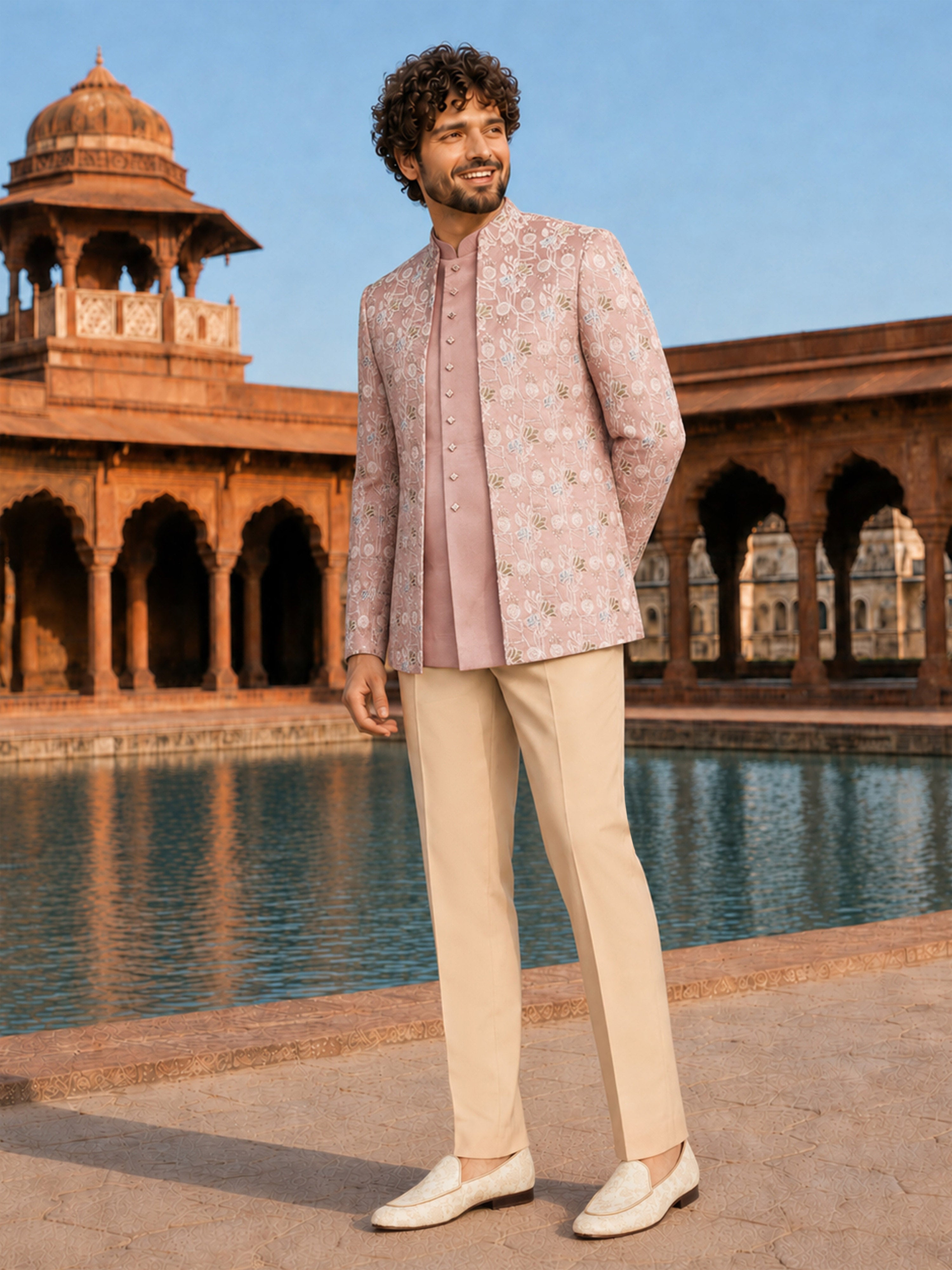 Men's Cream Suiting Fabric Solid Pant