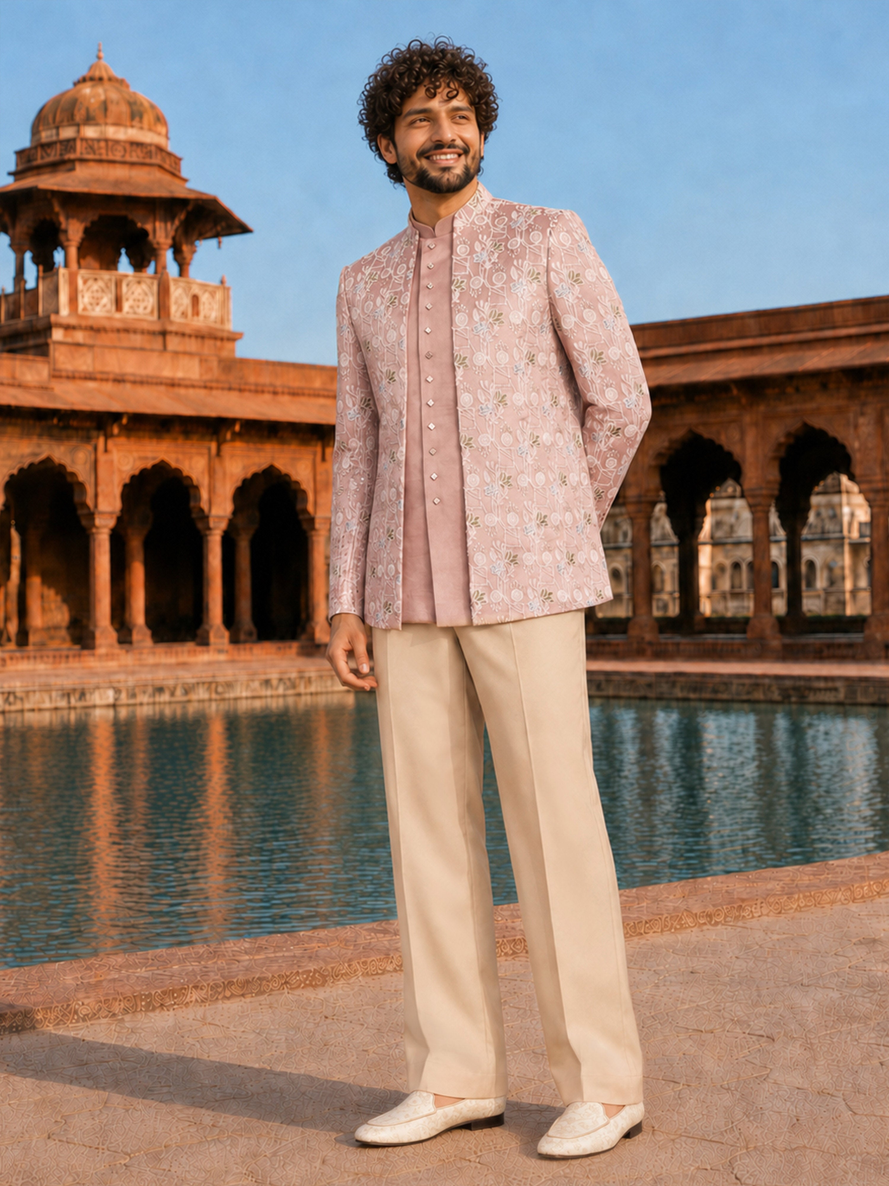 Men's Cream Suiting Fabric Solid Pant