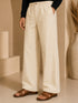 Vastramay Men Beige Cotton Lycra Solid Wide Leg Elasticated Drawstring Pant with Zip & Button