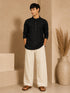 Vastramay Men Beige Cotton Lycra Solid Wide Leg Elasticated Drawstring Pant with Zip & Button