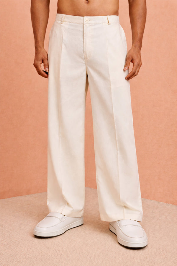 Men's Cream Fine Satin Palazzo Pants