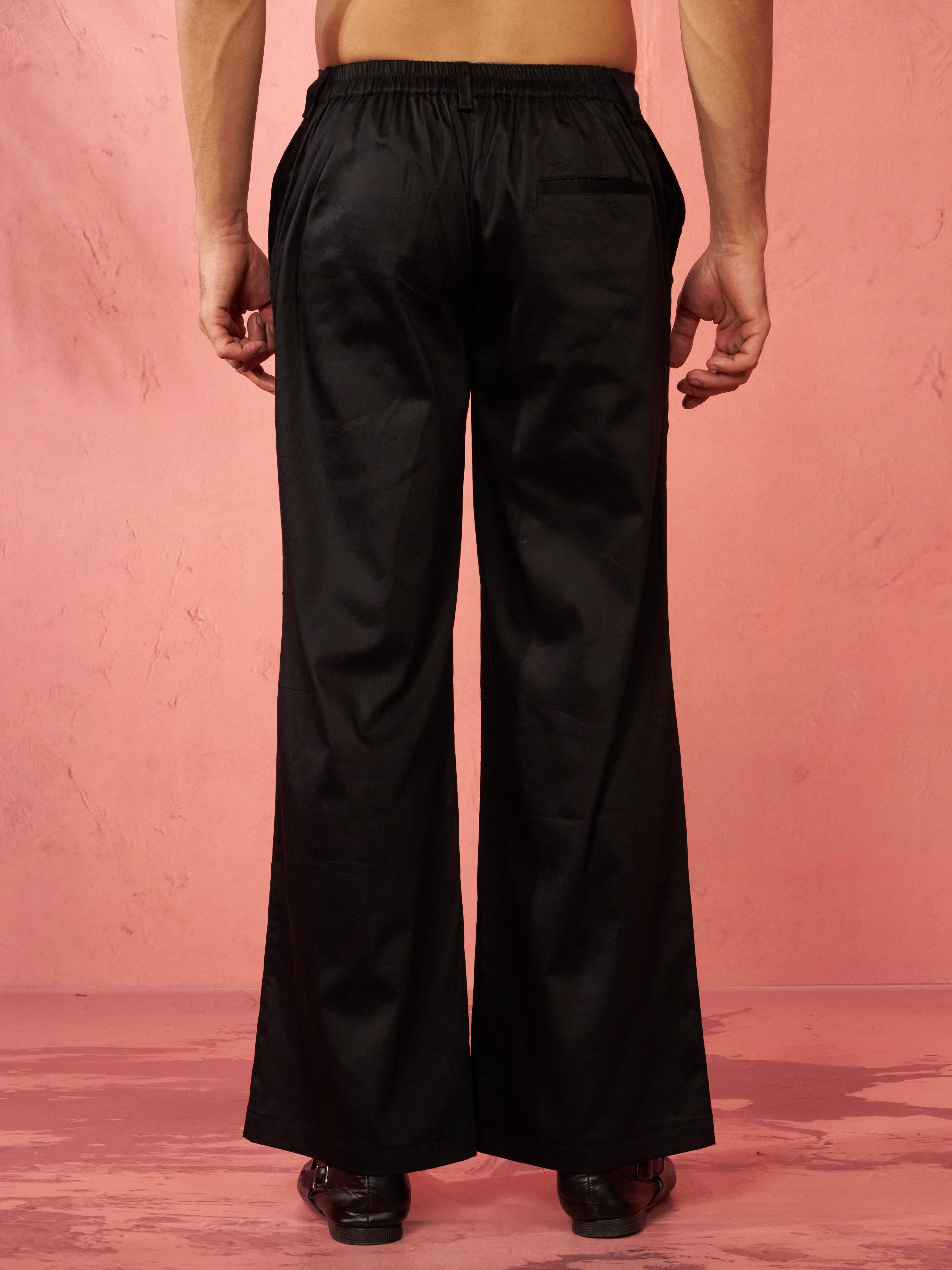 Men's Black Fine Satin Palazzo Pants