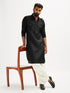 Men's Black And Cream Cotton Blend Pathani Kurta Set