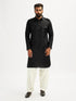 Men's Black And Cream Cotton Blend Pathani Kurta Set