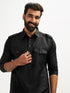 Men's Black And Cream Cotton Blend Pathani Kurta Set