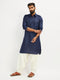 Men's Blue And Cream Cotton Blend Pathani Kurta Set