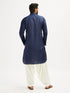 Men's Blue And Cream Cotton Blend Pathani Kurta Set