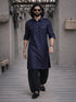 Men's Blue Cotton Blend Pathani Suit Set