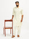 Men's Cream Cotton Blend Pathani Kurta Set