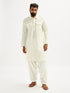 Men's Cream Cotton Blend Pathani Kurta Set