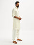 Men's Cream Cotton Blend Pathani Kurta Set