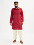 Men's Maroon And Cream Cotton Blend Pathani Kurta Set