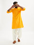 Men's Mustard And Cream Cotton Blend Pathani Kurta Set