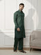 Men Mehendi Green Solid Pathani Kurta With Palazzo