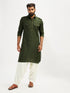 Men's Mehendi Green And Cream Cotton Blend Pathani Kurta Set
