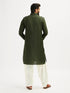 Men's Mehendi Green And Cream Cotton Blend Pathani Kurta Set