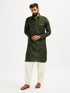 Men's Mehendi Green And Cream Cotton Blend Pathani Kurta Set
