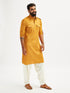 Men's Rust And Cream Cotton Blend Pathani Kurta Set