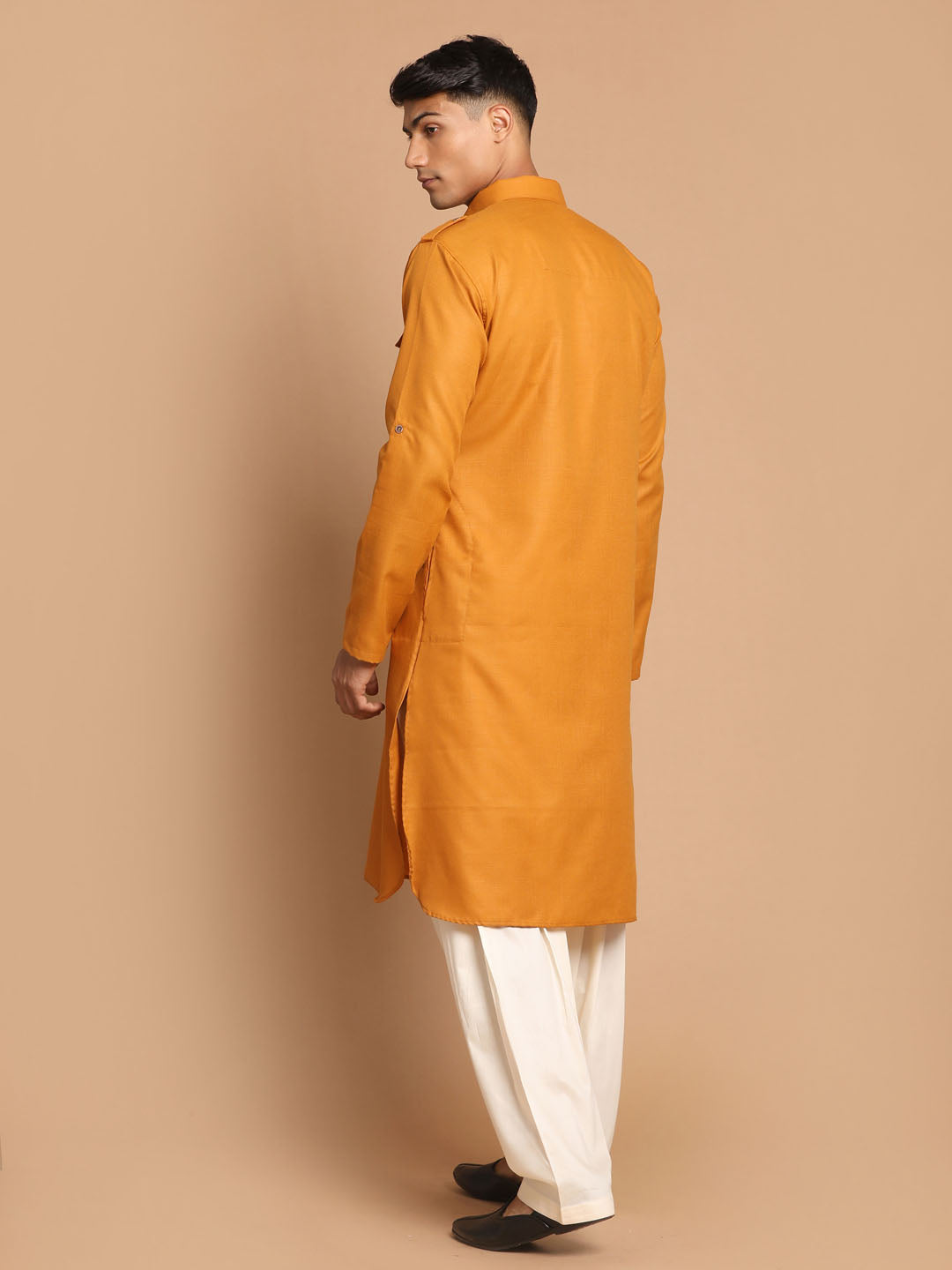 Men's Mustard Cotton Blend Pathani Suit Set