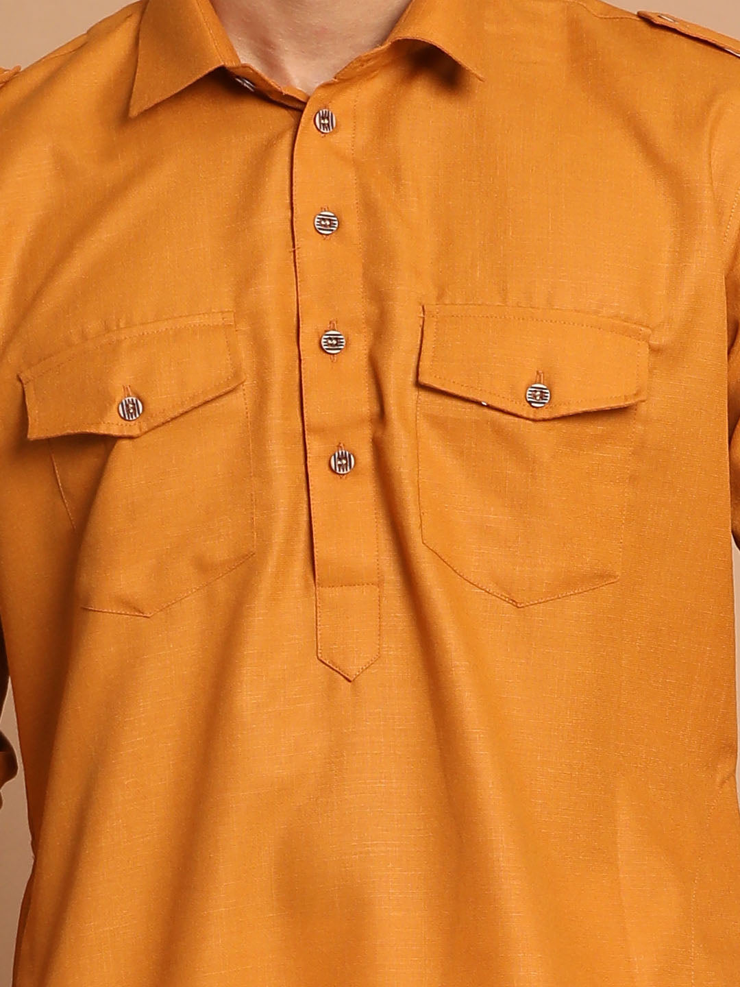 Men's Mustard Cotton Blend Pathani Suit Set