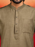 Men's Chiku Solid Swiss Slub Cotton Pathani Kurta with Chiku Silk Blend Patiala