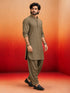 Men's Chiku Solid Swiss Slub Cotton Pathani Kurta with Chiku Silk Blend Patiala