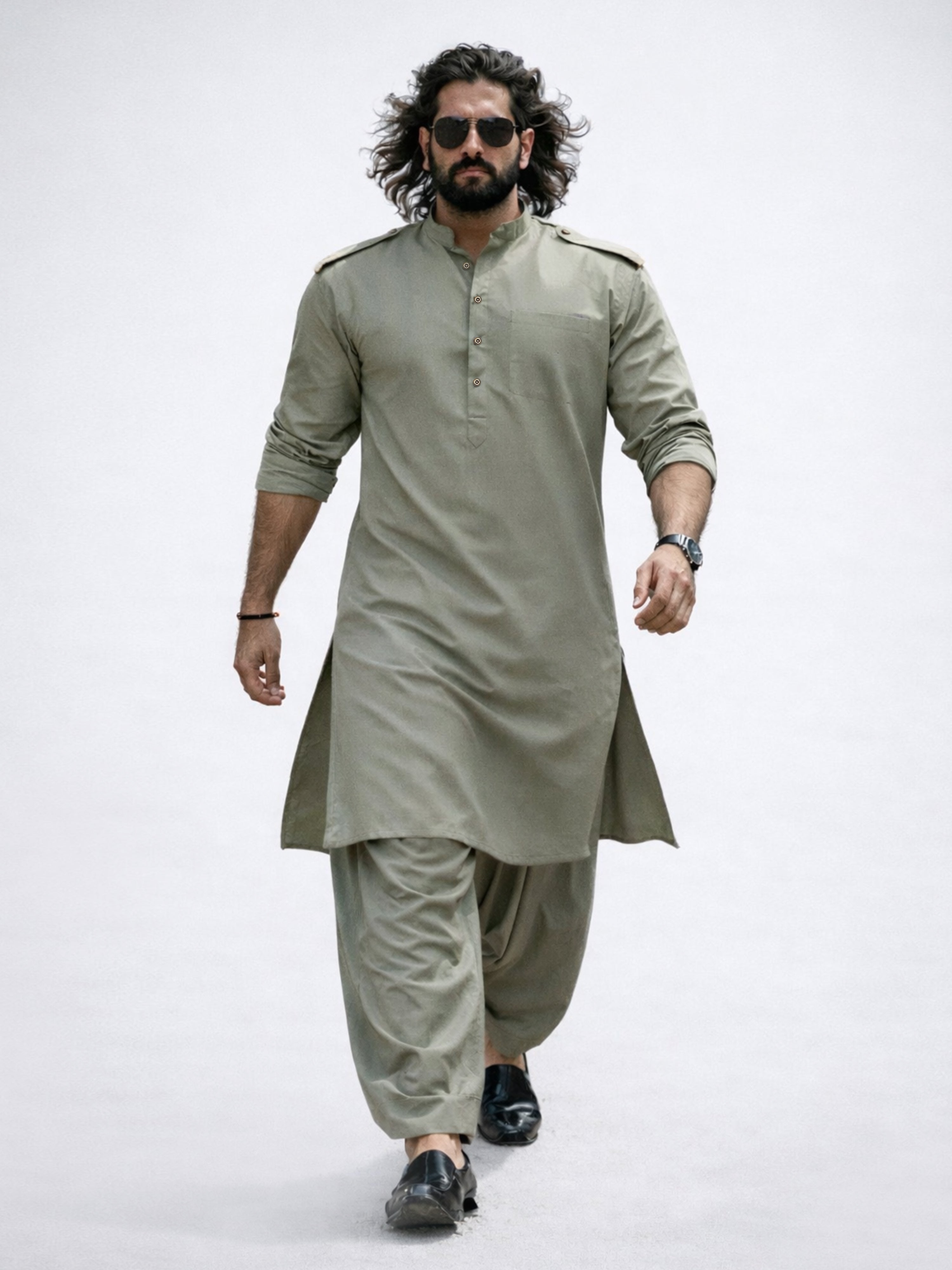 Men's Mint Green Swiss Slub Cotton Pathani Kurta with Mint Green Silk Blend Patiala
