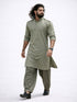 Men's Mint Green Swiss Slub Cotton Pathani Kurta with Mint Green Silk Blend Patiala