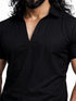 Men's Black Solid Cotton Silk Shirt Collar Short Sleeve Kurta with Black Silk Blend Patiala