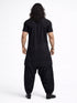 Men's Black Solid Cotton Silk Shirt Collar Short Sleeve Kurta with Black Silk Blend Patiala