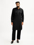 Men's Black Fine Satin Pathani Kurta Set