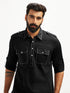 Men's Black Fine Satin Pathani Kurta Set
