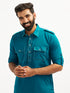 Men's Turquoise Fine Satin Pathani Kurta Set