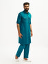 Men's Turquoise Fine Satin Pathani Kurta Set