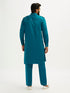 Men's Turquoise Fine Satin Pathani Kurta Set