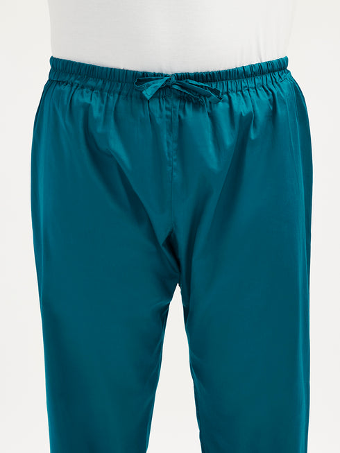 Men's Turquoise Fine Satin Pathani Kurta Set