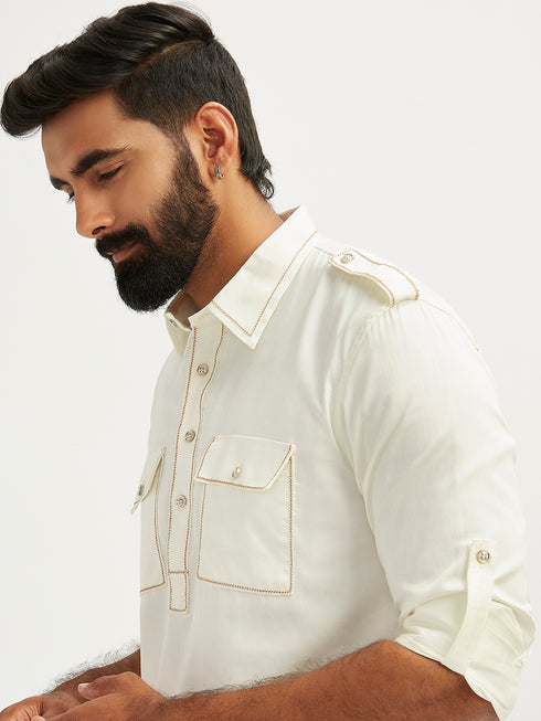 Men's White Fine Satin Pathani Kurta Set
