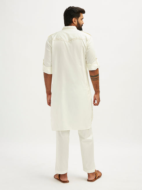 Men's White Fine Satin Pathani Kurta Set