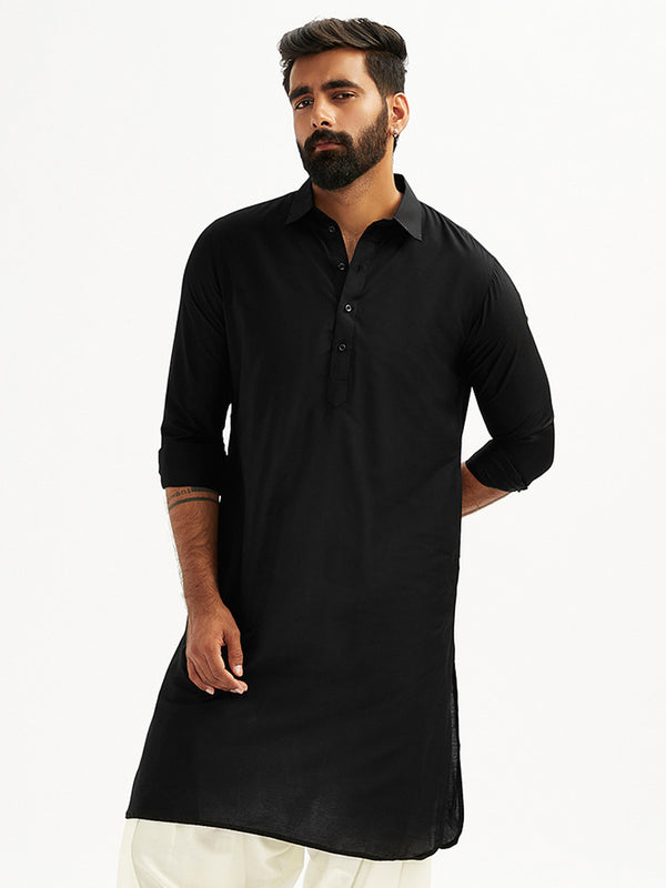 Men's Black And White Viscose Pathani