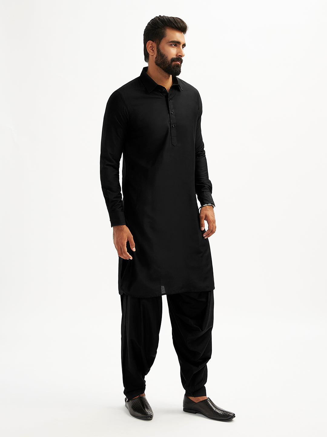 Men's Black Viscose Pathani Kurta Set