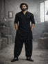 Men's Black Viscose Pathani Kurta Set