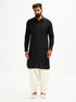 Men's Black And White Viscose Pathani Kurta Set