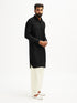 Men's Black And White Viscose Pathani Kurta Set