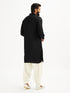 Men's Black And White Viscose Pathani Kurta Set